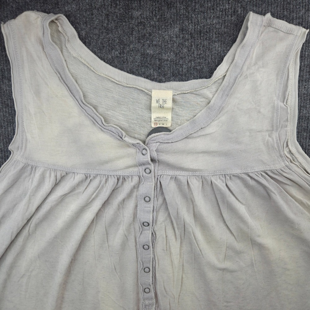 We The Free Tank Womens XS Tan Gray Rayon Linen Henley Oversize Cottagecore Boho